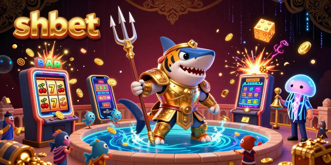Experience the excitement of shbet with an underwater colosseum led by a golden shark gladiator.