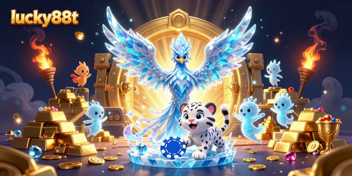 Engage with lucky88t's vibrant gaming universe featuring a phoenix and ice sprites bursting with treasure.