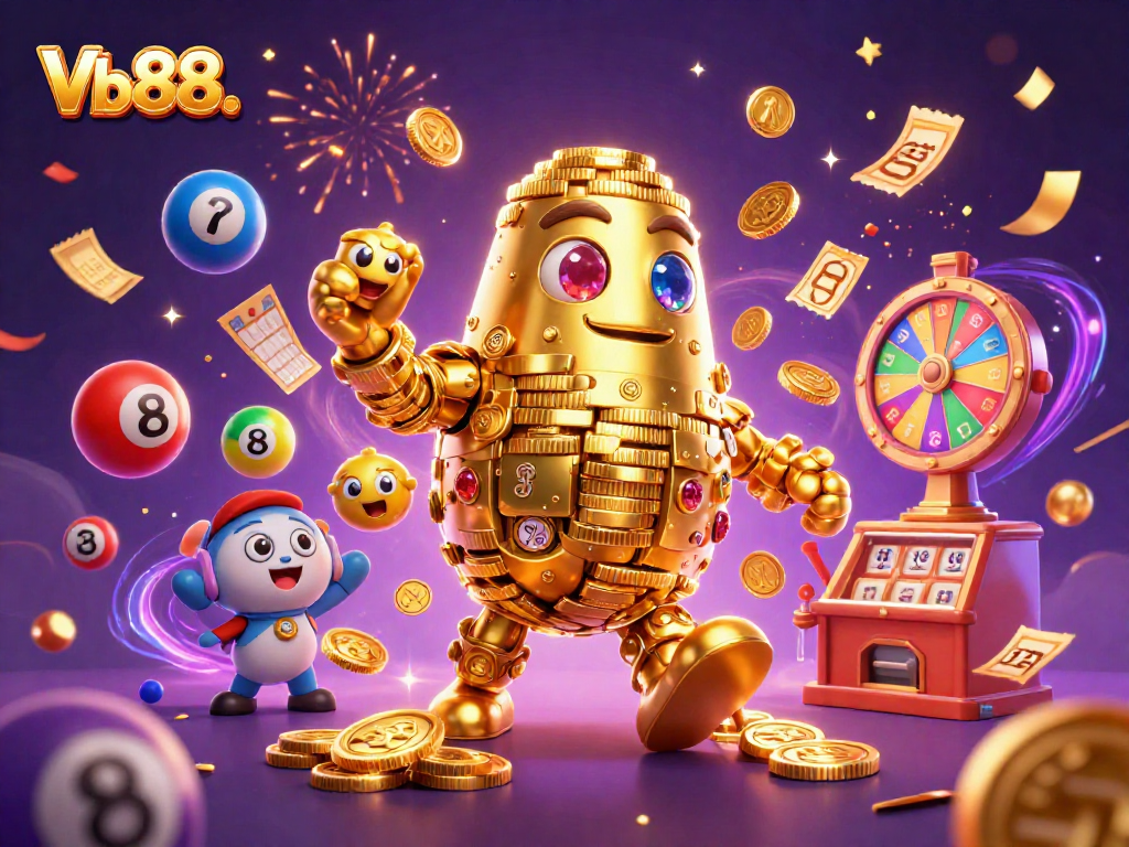 Experience excitement with Vb88., featuring a golden golem amidst dynamic gambling elements.