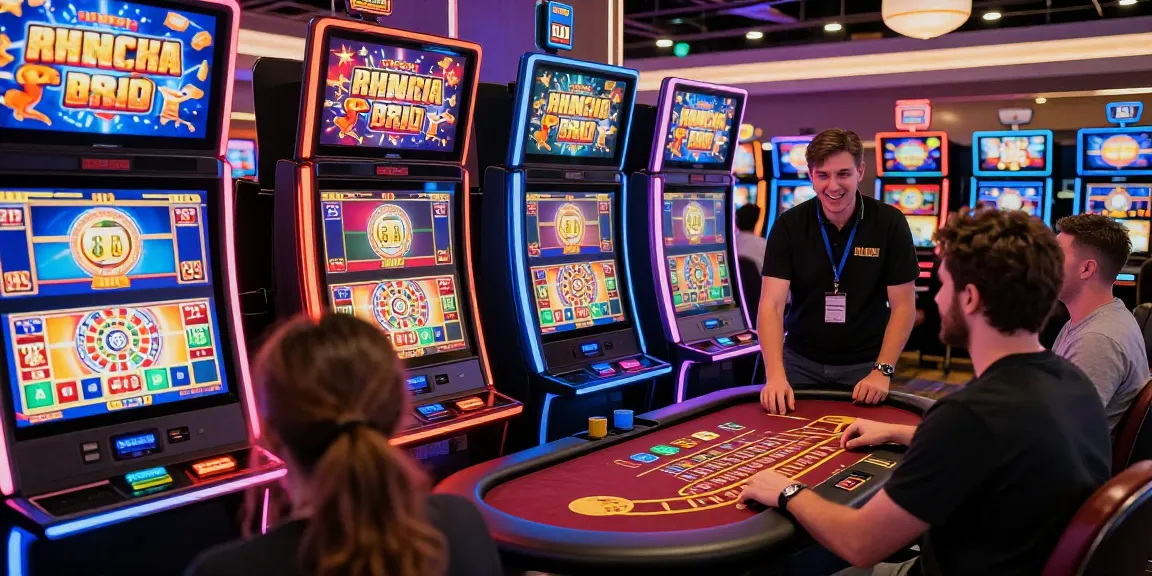 Begeisterter Spieler in einem Paysafe Card Casino, der Spiele und die lebendige Atmosphäre genießt.