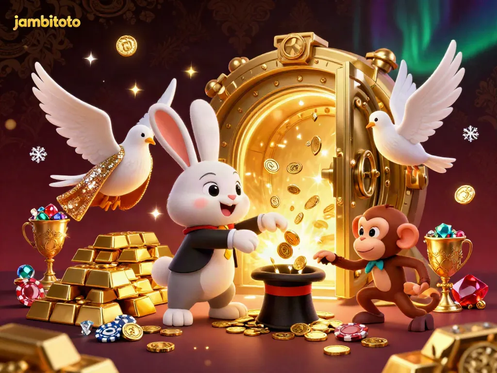 Experience the magic of winning at jambitoto with golden coins and exciting game elements in a vibrant casino illustration.