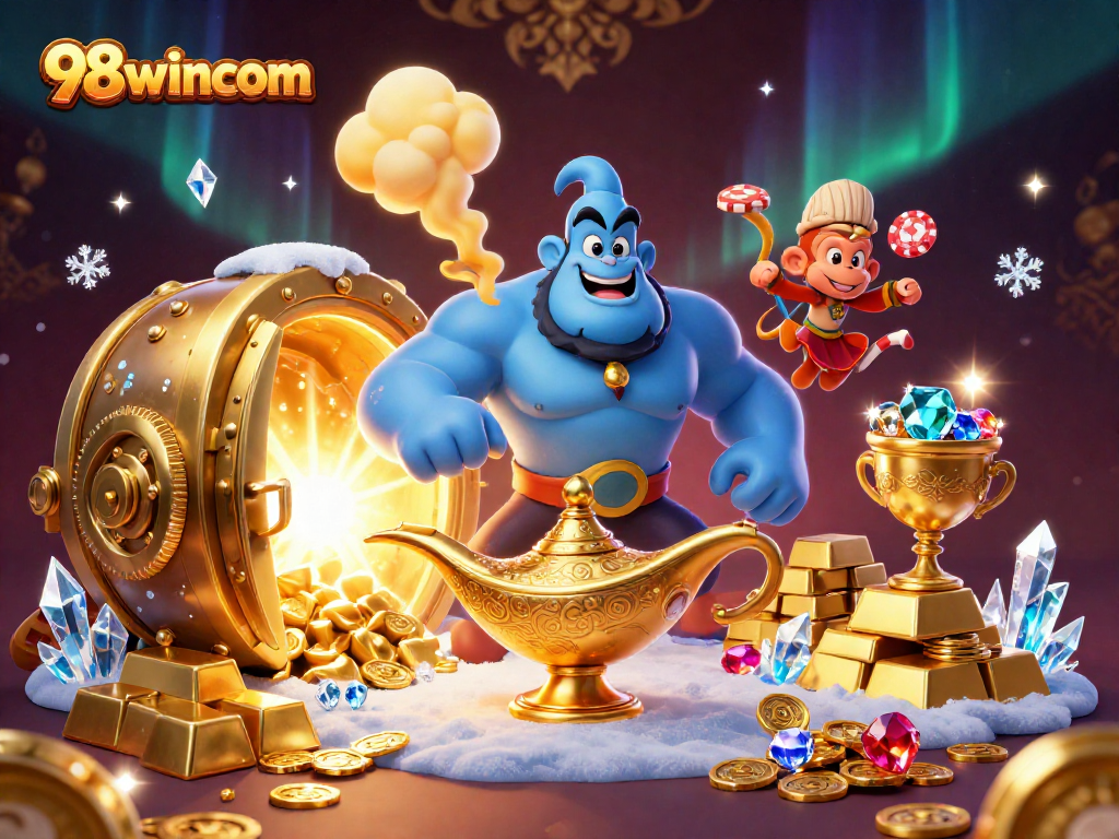 Experience excitement at 98wincom with our vibrant 3D casino scene featuring magical winnings.