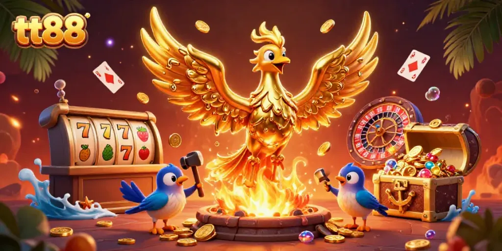 Engage in thrilling casino action with tt88's dynamic slots featuring molten phoenix artwork.