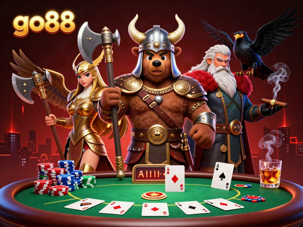 Experience exciting gameplay at go88 with a vibrant poker scene featuring unique characters and game elements.