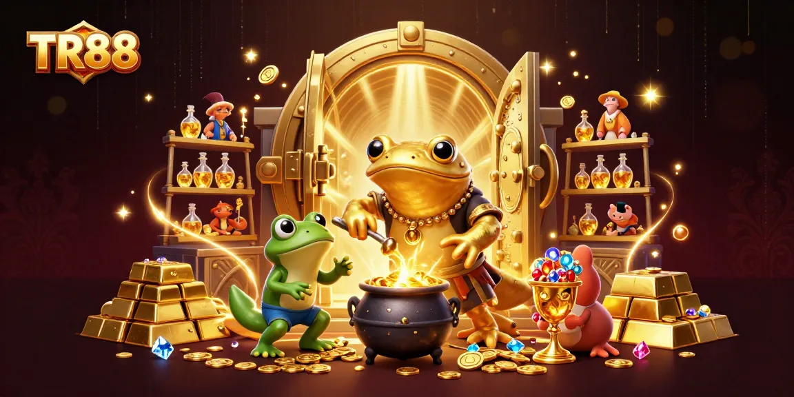 TR88 showcases a 3D golden salamander alchemist transmuting metals into gold coins, emphasizing fortune and magic.