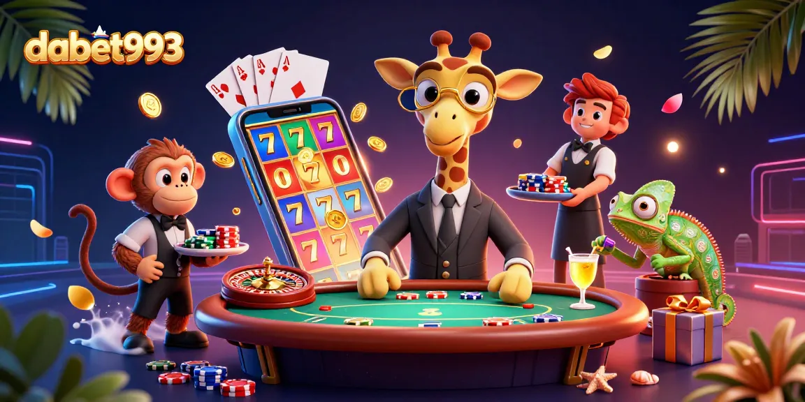Experience thrilling gaming with dabet993 featuring a high-roller giraffe at a dynamic casino scene.