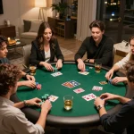 Friends enjoying a competitive poker night at home featuring Jun 88 gameplay strategies.