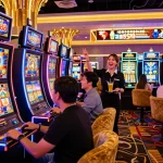 Players enjoying the Lucky88 slot machine in a dazzling casino atmosphere full of excitement.