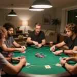 Pemain menikmati permainan yang mendebarkan dengan login slot ROKOK88 terlihat di meja selama malam poker yang bersahabat