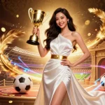 Promote nha-cai-uy-tin with an Asian woman's victorious pose, celebrating sports betting