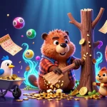 Experience excitement with b52club as characters collect golden coins amid dynamic games and colorful lottery elements.