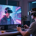 Immersive scene showcasing user interacting with NSFW AI, highlighting innovative digital intimacy.