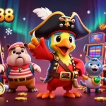 Experience the thrill of Lucky88 as the pirate captain leads a slot adventure with glowing game elements.