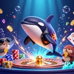 Experience excitement with lu 88 through otters celebrating at a vibrant online casino scene filled with gold coins and treasures.