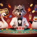 Engaging illustration of 88VV casino characters playing baccarat and celebrating with rich casino elements.