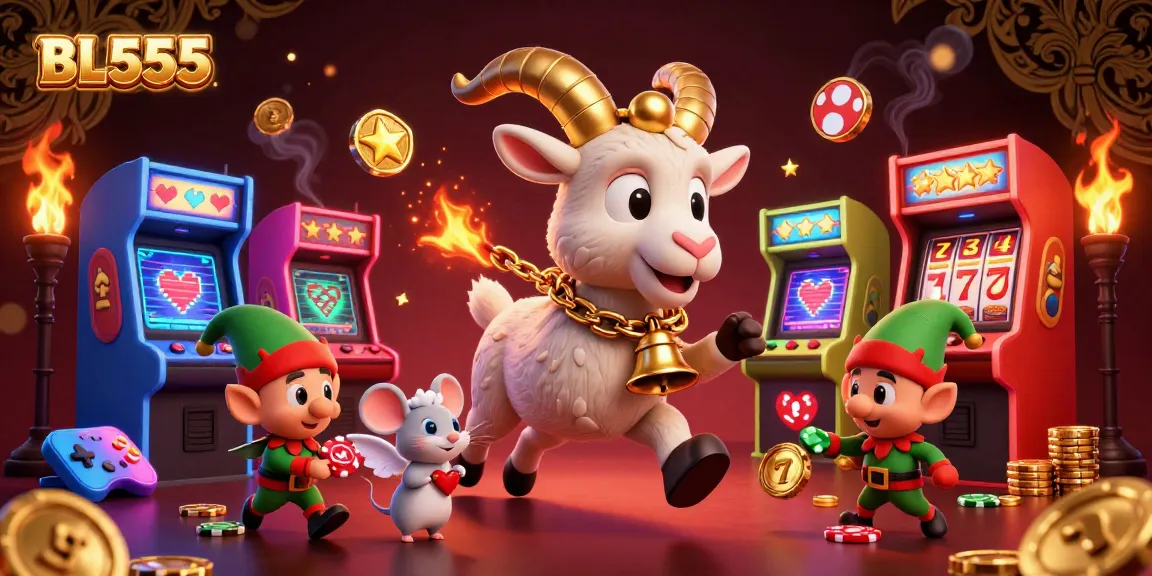 Engage in thrilling 3D casino action with BL555 as festive characters bring holiday cheer to a vibrant gaming scene.