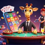 Experience thrilling gaming with dabet993 featuring a high-roller giraffe at a dynamic casino scene.