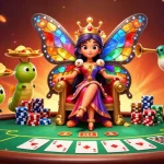 Experience the vibrant world of red88 as the butterfly queen presides over a poker extravaganza.
