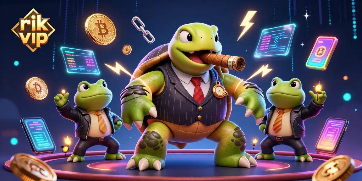 Engage with rik vip for thrilling gameplay experience amidst cartoon characters and neon casino elements.