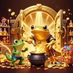 TR88 showcases a 3D golden salamander alchemist transmuting metals into gold coins, emphasizing fortune and magic.