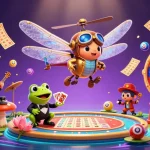 Engage with exciting games at 88vv's animated lily pad casino featuring colorful lottery elements.