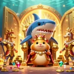 Experience excitement at Luck8 com with a dynamic underwater casino scene filled with treasures and lively characters.