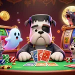 Experience thrilling gameplay at link tx88 with a 3D Frankenstein bulldog monster dealing cards in a colorful casino scene.