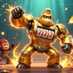 Experience the excitement of pg666 with dynamic gaming elements and a golden gorilla mech in action.