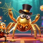 Experience thrilling adventures at lu88a with a golden tarantula and a beetle knight amidst casino excitement.